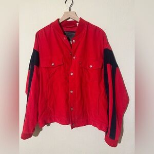 Large Levi's Red and Black Bomber Jacket with Varsity Style Lined Corduroy